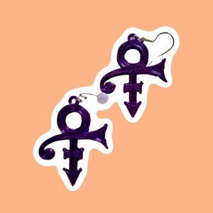 Purple Prince Symbol 3D Printed Music Inspired Dangle Earrings